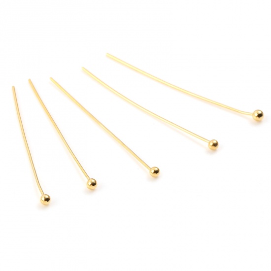 Picture of Brass Ball Head Pins 18K Real Gold Plated Plating 3cm(1 1/8") long, Needle Size:0.5mm,50 PCs                                                                                                                                                                  