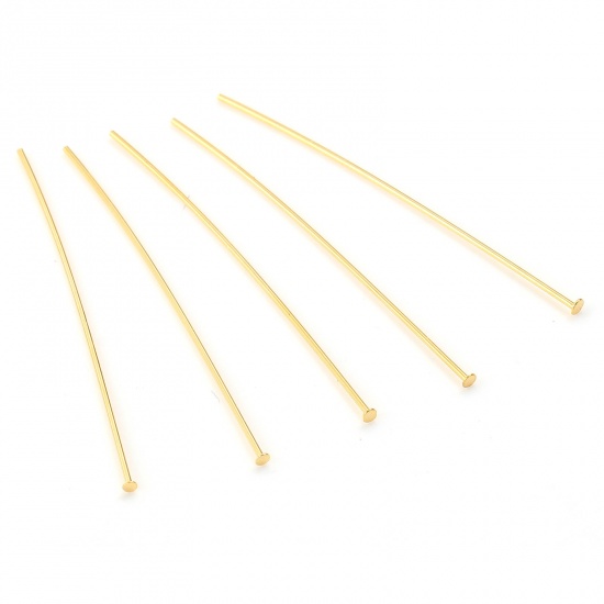 Picture of Brass Head Pins 18K Real Gold Plated Plating 3cm(1 1/8") long, Needle Size:0.5mm,50 PCs                                                                                                                                                                       