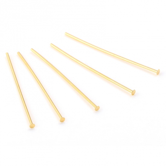 Picture of Brass Head Pins 18K Real Gold Plated Plating 26mm(1") long, Needle Size:0.6mm,50 PCs                                                                                                                                                                          