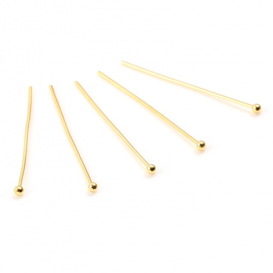 Picture of Brass Ball Head Pins 18K Real Gold Plated Plating 3cm(1 1/8") long, Needle Size:0.7mm,50 PCs                                                                                                                                                                  