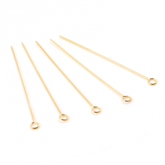 Picture of Brass Eye Pins 18K Real Gold Plated Plating 4cm(1 5/8") long, Needle Size:0.5mm,50 PCs                                                                                                                                                                        