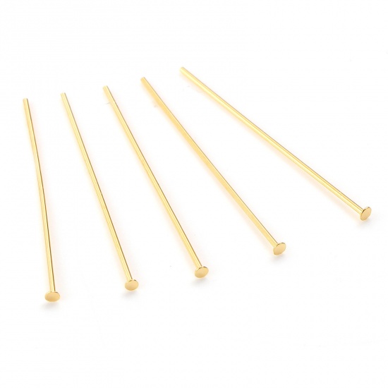 Picture of Brass Head Pins 18K Real Gold Plated Plating 25mm(1") long, Needle Size:0.5mm,50 PCs                                                                                                                                                                          