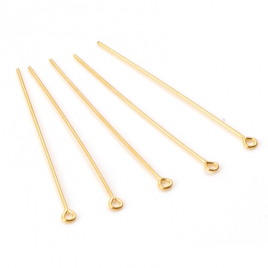Picture of Brass Eye Pins 18K Real Gold Plated Plating 4.5cm(1 6/8") long, Needle Size:0.7mm,50 PCs                                                                                                                                                                      
