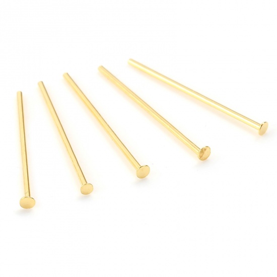 Picture of Brass Head Pins 18K Real Gold Plated Plating 15mm( 5/8") long, Needle Size:0.6mm,50 PCs                                                                                                                                                                       