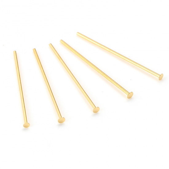 Picture of Brass Head Pins 18K Real Gold Plated Plating 25mm(1") long, Needle Size:0.7mm,50 PCs                                                                                                                                                                          