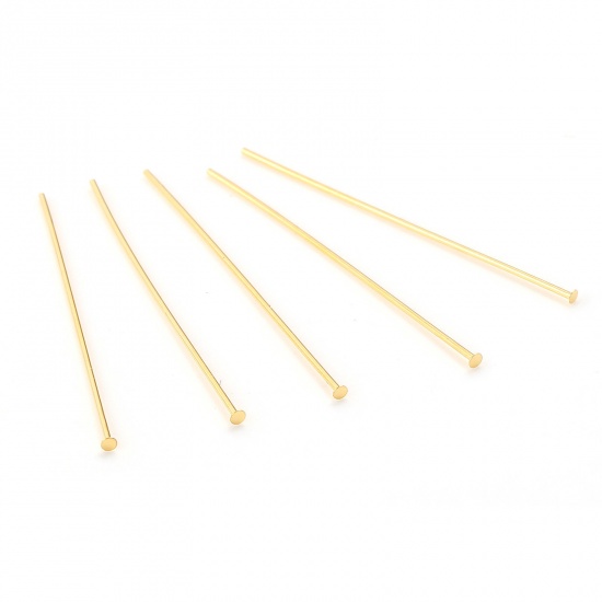 Picture of Brass Head Pins 18K Real Gold Plated Plating 3cm(1 1/8") long, Needle Size:0.6mm,50 PCs                                                                                                                                                                       