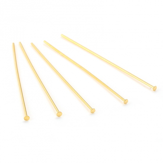Picture of Brass Head Pins 18K Real Gold Plated Plating 4cm(1 5/8") long, Needle Size:0.7mm,50 PCs                                                                                                                                                                       