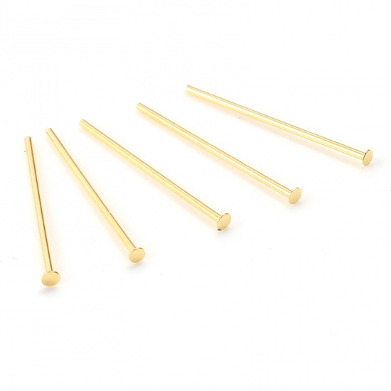 Picture of Brass Head Pins 18K Real Gold Plated Plating 20mm( 6/8") long, Needle Size:0.7mm,50 PCs                                                                                                                                                                       