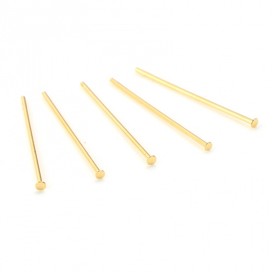Picture of Brass Head Pins 18K Real Gold Plated Plating 3.5cm(1 3/8") long, Needle Size:0.5mm,50 PCs                                                                                                                                                                     