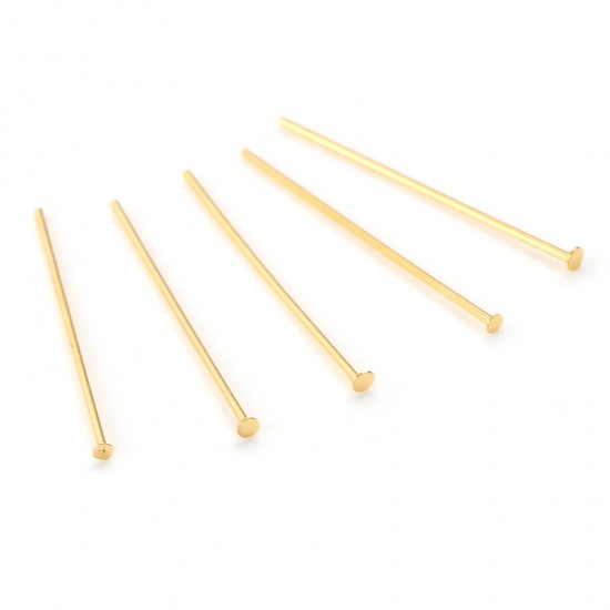 Picture of Brass Head Pins 18K Real Gold Plated Plating 20mm( 6/8") long, Needle Size:0.6mm,50 PCs                                                                                                                                                                       