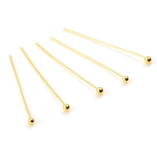 Picture of Brass Ball Head Pins 18K Real Gold Plated Plating 26mm(1") long, Needle Size:0.5mm,50 PCs                                                                                                                                                                     
