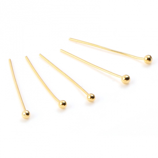 Picture of Brass Ball Head Pins 18K Real Gold Plated Plating 20mm( 6/8") long, Needle Size:0.5mm,50 PCs                                                                                                                                                                  