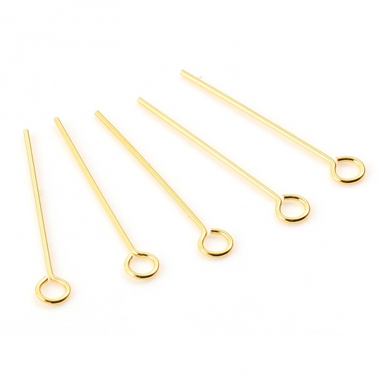 Picture of Copper Eye Pins 18K Real Gold Plated Plating 20mm( 6/8") long, Needle Size:0.5mm,50 PCs