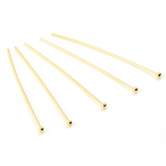 Picture of Brass Ball Head Pins 18K Real Gold Plated Plating 4cm(1 5/8") long, Needle Size:0.7mm,50 PCs                                                                                                                                                                  