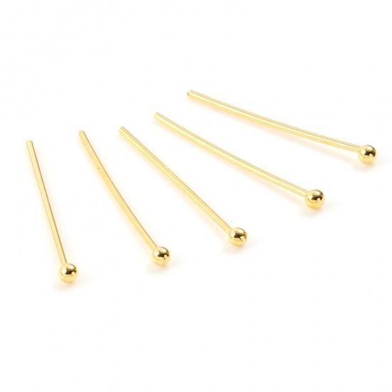 Picture of Brass Ball Head Pins 18K Real Gold Plated Plating 20mm( 6/8") long, Needle Size:0.7mm,50 PCs                                                                                                                                                                  