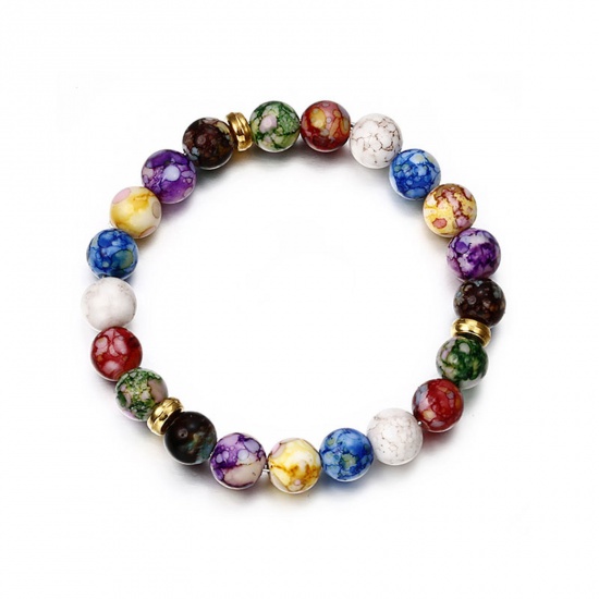 Picture of Acrylic Yoga Healing Imitation Agate Dainty Bracelets Delicate Bracelets Beaded Bracelet Multicolor 17.4cm(6 7/8") long, 1 Piece