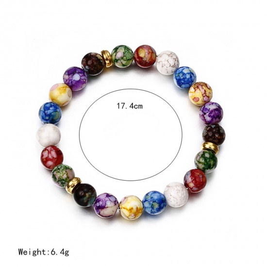 Image de Bracelets Raffinés Bracelets Délicats Bracelet de Perles en Acrylique Yoga Multicolore Imitation Agate 17.4cm Long, 1 Pièce