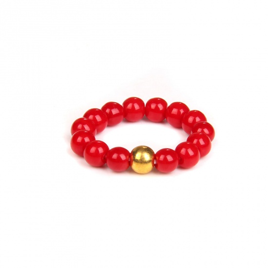 Immagine di Pietra ( Naturale ) Regolabile Elegante Anelli di Perline Oro Placcato Rosso Tondo 19mm (taglia di US: 9), 1 Pz