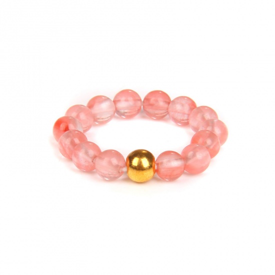 Picture of Cherry Quartz ( Synthetic ) Adjustable Stylish Beaded Stackable Rings Gold Plated Red Round 19mm(US Size 9), 1 Piece