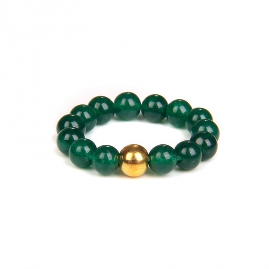 Picture of Stone ( Natural ) Adjustable Stylish Beaded Stackable Rings Gold Plated Green Round 19mm(US Size 9), 1 Piece