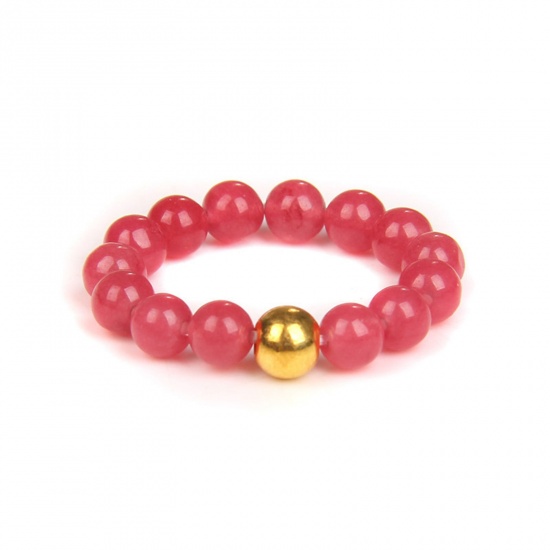 Picture of Stone ( Natural ) Adjustable Stylish Beaded Stackable Rings Gold Plated Red Round 19mm(US Size 9), 1 Piece