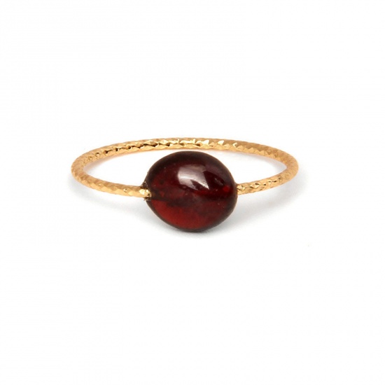 Picture of Stainless Steel & Garnet ( Natural ) Unadjustable Simple Rings Gold Plated Gold Plated Irregular 18mm(US Size 7.75), 1 Piece