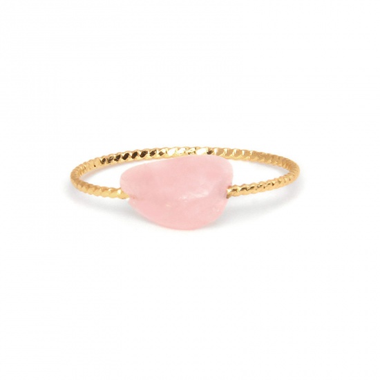 Picture of Stainless Steel & Rose Quartz ( Natural ) Unadjustable Simple Rings Gold Plated Gold Plated Irregular 18mm(US Size 7.75), 1 Piece