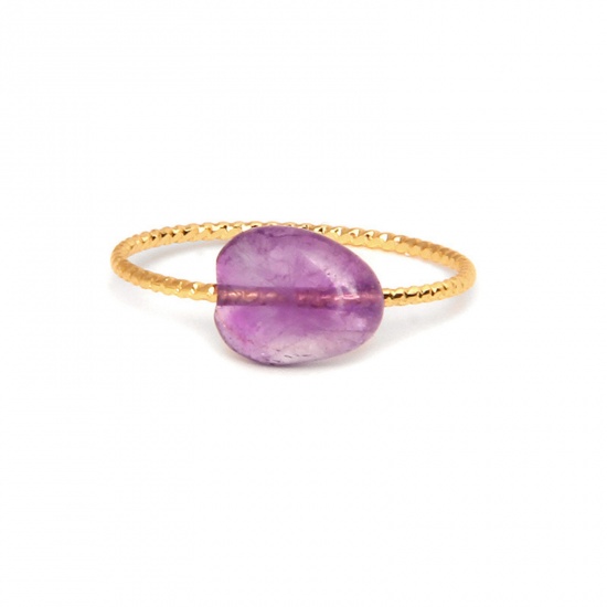 Picture of Stainless Steel & Amethyst ( Natural ) Unadjustable Simple Rings Gold Plated Gold Plated Irregular 18mm(US Size 7.75), 1 Piece