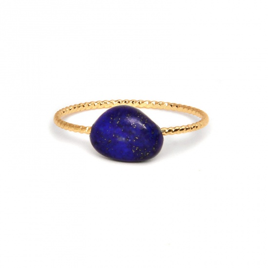 Picture of Stainless Steel & Lapis Lazuli ( Natural ) Unadjustable Simple Rings Gold Plated Gold Plated Irregular 18mm(US Size 7.75), 1 Piece