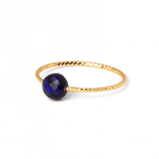 Picture of Lapis Lazuli ( Natural ) Unadjustable Simple Rings Gold Plated Cyan Round 18mm(US Size 7.75), 1 Piece