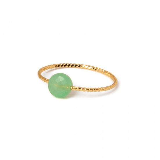 アベンチュリン ( 天然 ) 調整不能 シンプル リング 指輪 金メッキ 緑 円形 18mm (日本サイズ約15.5号)、 1 個 の画像