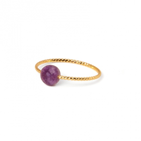 Picture of Amethyst ( Natural ) Unadjustable Simple Rings Gold Plated Purple Round 18mm(US Size 7.75), 1 Piece