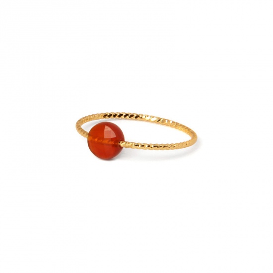Picture of Agate ( Natural ) Unadjustable Simple Rings Gold Plated Red Round 18mm(US Size 7.75), 1 Piece