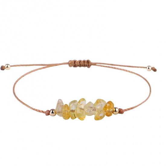Picture of Natural Citrine Boho Chic Bohemia Adjustable Braided Bracelets Yellow Chip Beads 30cm(11 6/8") long, 1 Piece