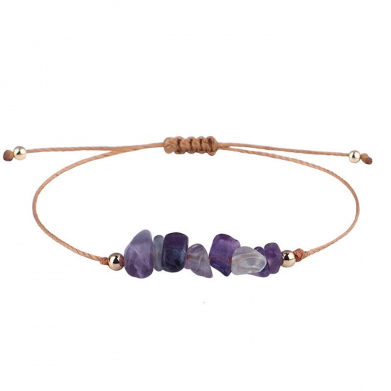 Picture of Natural Fluorite Boho Chic Bohemia Adjustable Braided Bracelets Multicolor Chip Beads 30cm(11 6/8") long, 1 Piece