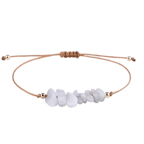 Picture of Natural Moonstone Boho Chic Bohemia Adjustable Braided Bracelets White Chip Beads 30cm(11 6/8") long, 1 Piece