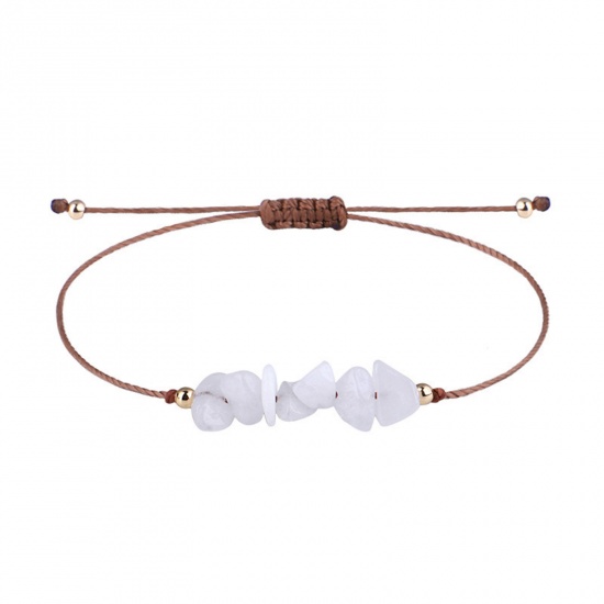 Picture of Natural White Marble Boho Chic Bohemia Adjustable Braided Bracelets White Chip Beads 30cm(11 6/8") long, 1 Piece