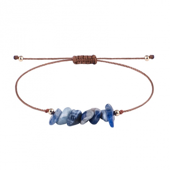 Picture of Natural Blue-vein Stone Boho Chic Bohemia Adjustable Braided Bracelets Blue Chip Beads 30cm(11 6/8") long, 1 Piece