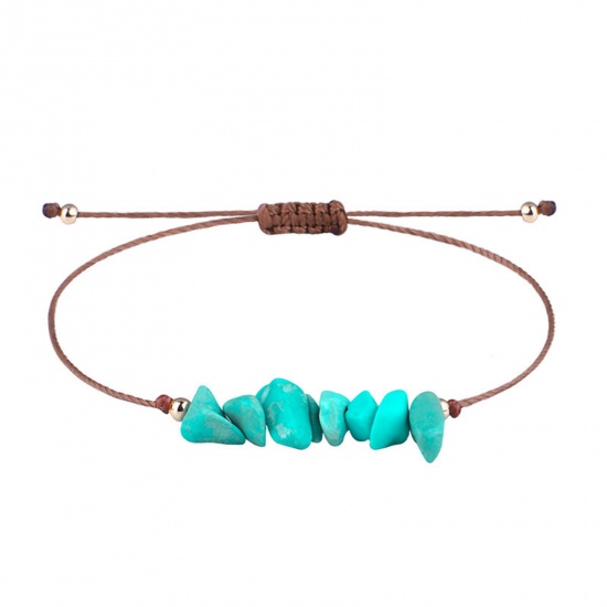 Picture of Synthetic Turquoise Boho Chic Bohemia Adjustable Braided Bracelets Green Chip Beads 30cm(11 6/8") long, 1 Piece
