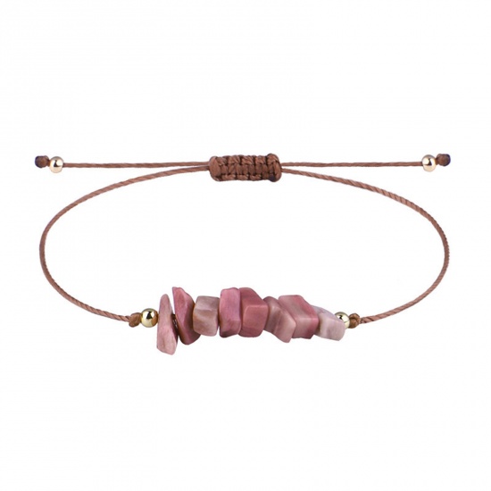 Picture of Natural Rhodochrosite Boho Chic Bohemia Adjustable Braided Bracelets Red Chip Beads 30cm(11 6/8") long, 1 Piece