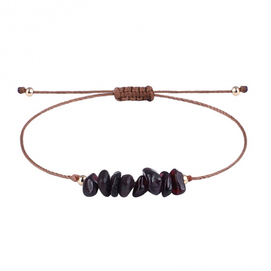 Image de Bracelets Tressés en Grenat Style Bohème ( Naturel ) Vin Rouge Chips Perles Réglable 30cm Long, 1 Pièce