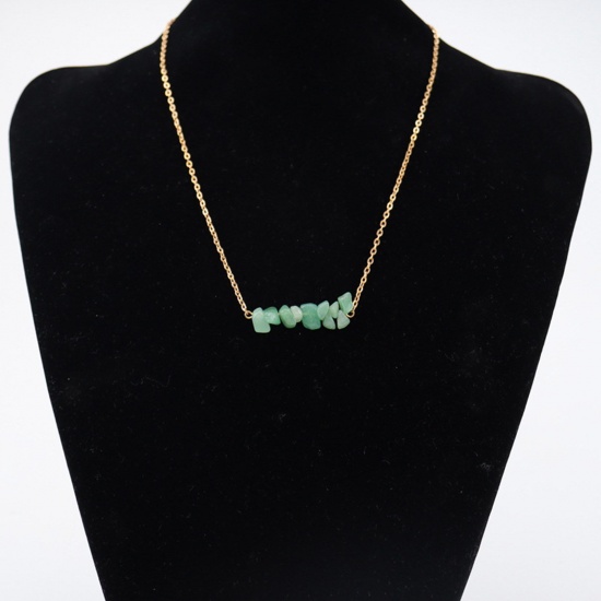 Picture of Green Aventurine ( Natural ) Boho Chic Bohemia Necklace Gold Plated Green Irregular 48cm(18 7/8") long, 1 Piece