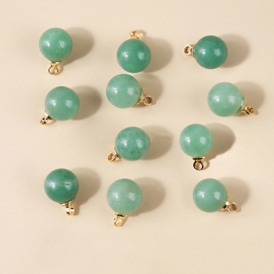 Picture of Aventurine ( Natural ) Charms Gold Plated Green Ball 6mm Dia., 10 PCs