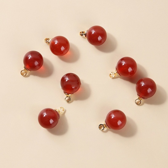 Picture of Agate ( Natural ) Charms Gold Plated Red Ball 6mm Dia., 10 PCs