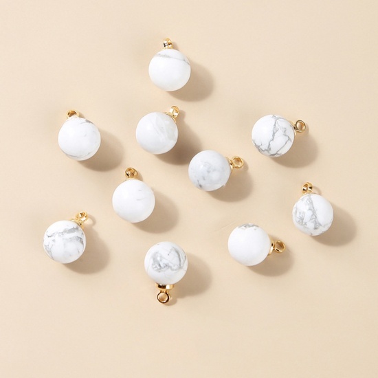 Picture of Howlite ( Synthetic ) Charms Gold Plated White Ball 12mm Dia., 10 PCs