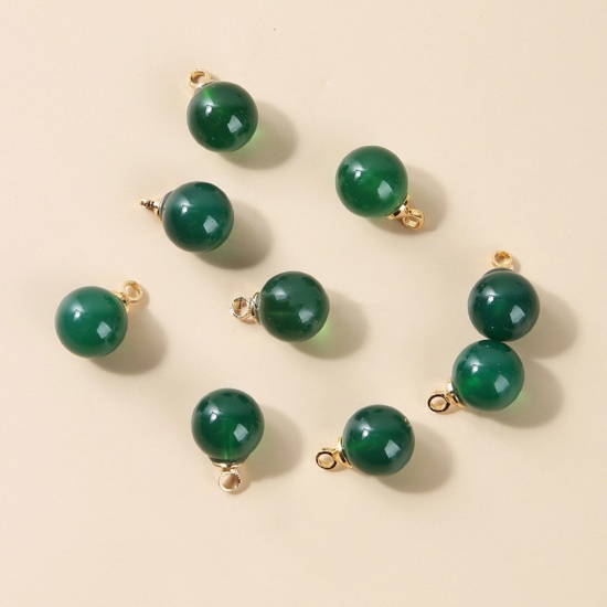 Picture of Agate ( Natural ) Charms Gold Plated Green Ball 6mm Dia., 10 PCs