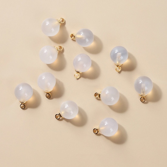 Picture of Agate ( Natural ) Charms Gold Plated White Ball 6mm Dia., 10 PCs