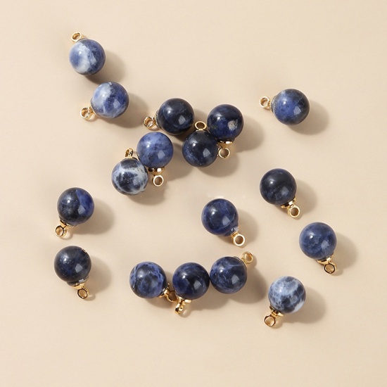 Picture of Blue-vein Stone ( Natural ) Charms Gold Plated Blue Ball 6mm Dia., 10 PCs