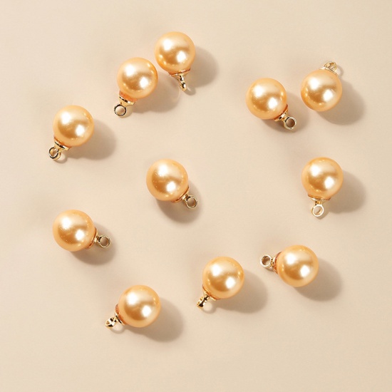 Picture of Shell ( Natural Dyed ) Charms Gold Plated Yellow Ball 6mm Dia., 10 PCs