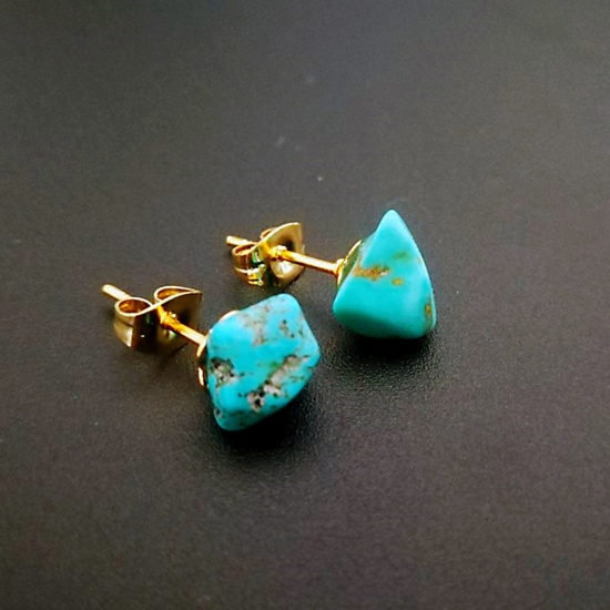 Picture of Turquoise ( Synthetic ) Ear Post Stud Earrings Gold Plated Green Irregular Post/ Wire Size: (20 gauge), 1 Pair